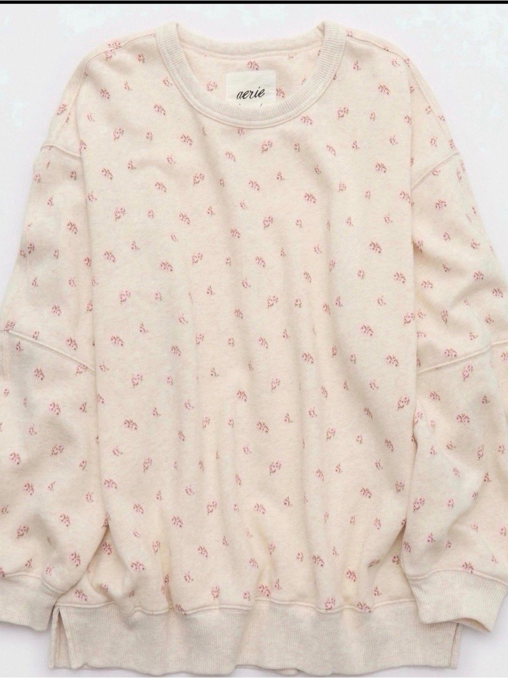 Aerie Très Chic Sweatshirt Small Club Pink Floral Cozy Pullover Women oversized